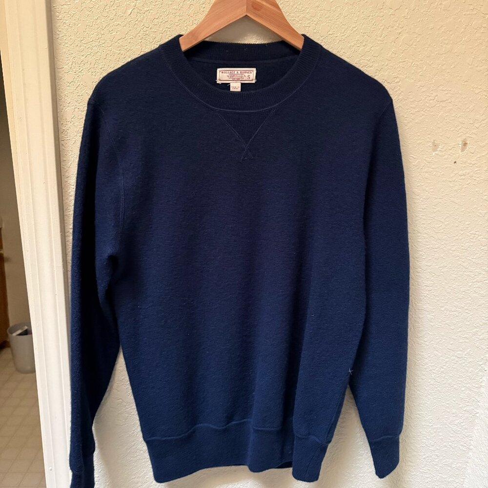 Wallace & Barnes Dark Navy Blue Merino Wool Long-Sleeve Sweater Size Small S